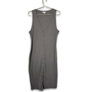 James Perse Button Front Midi Dress Size 4 Charcoal Ribbed Tank Dress